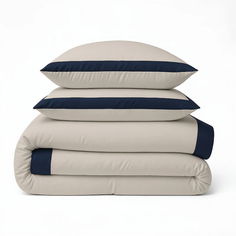 Dekbedovertrek Percale-Katoen Verkoelend - Hotel Emilio - Beige/Navy - Image 3