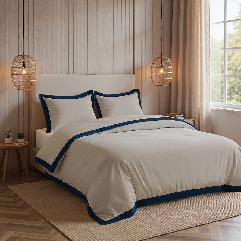 Dekbedovertrek Percale-Katoen Verkoelend - Hotel Emilio - Beige/Navy - Image 6