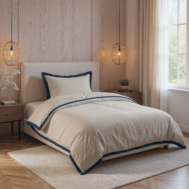 Dekbedovertrek Percale-Katoen Verkoelend - Hotel Emilio - Beige/Navy - Image 8