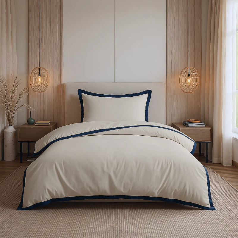Dekbedovertrek Percale-Katoen Verkoelend - Hotel Emilio - Beige/Navy - Image 9