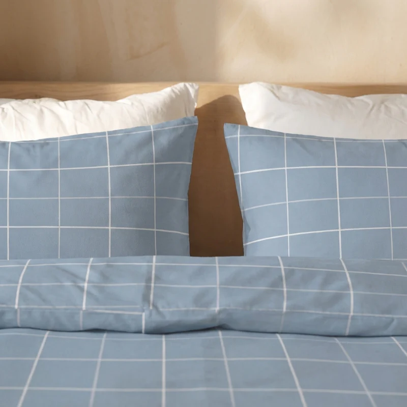 Dekbedovertrek Percale-Katoen Verkoelend - Squared Blauw - Image 6