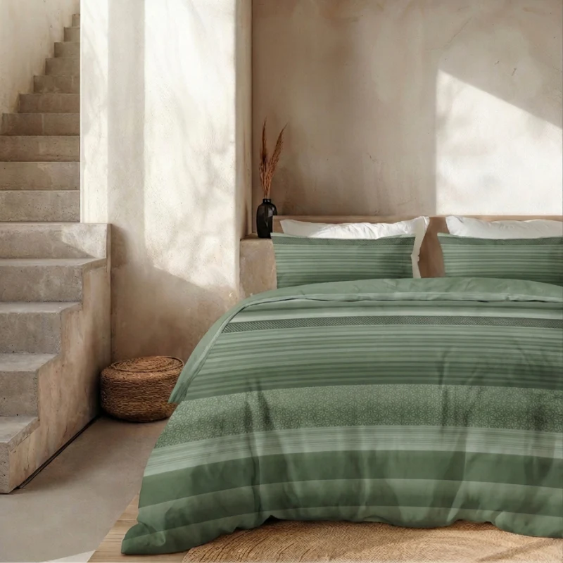 Dekbedovertrek Percale-Katoen Verkoelend - Stripe Olive - Image 2