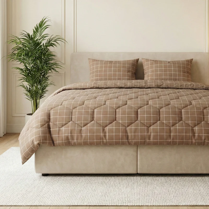 Easy Dekbed Zonder Overtrek - Squares - Taupe - Image 2