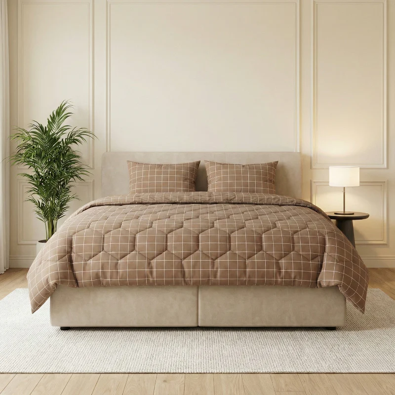 Easy Dekbed Zonder Overtrek - Squares - Taupe - Image 4