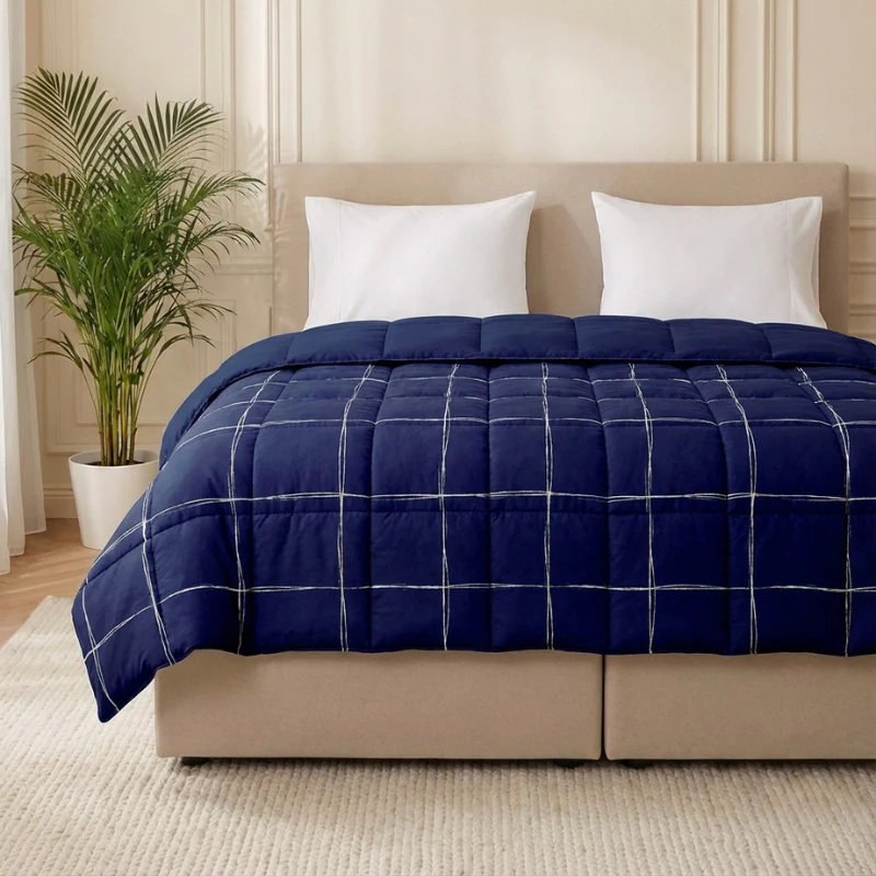 Easy Dekbed Zonder Overtrek - Scribble Squares - Navy - Image 2