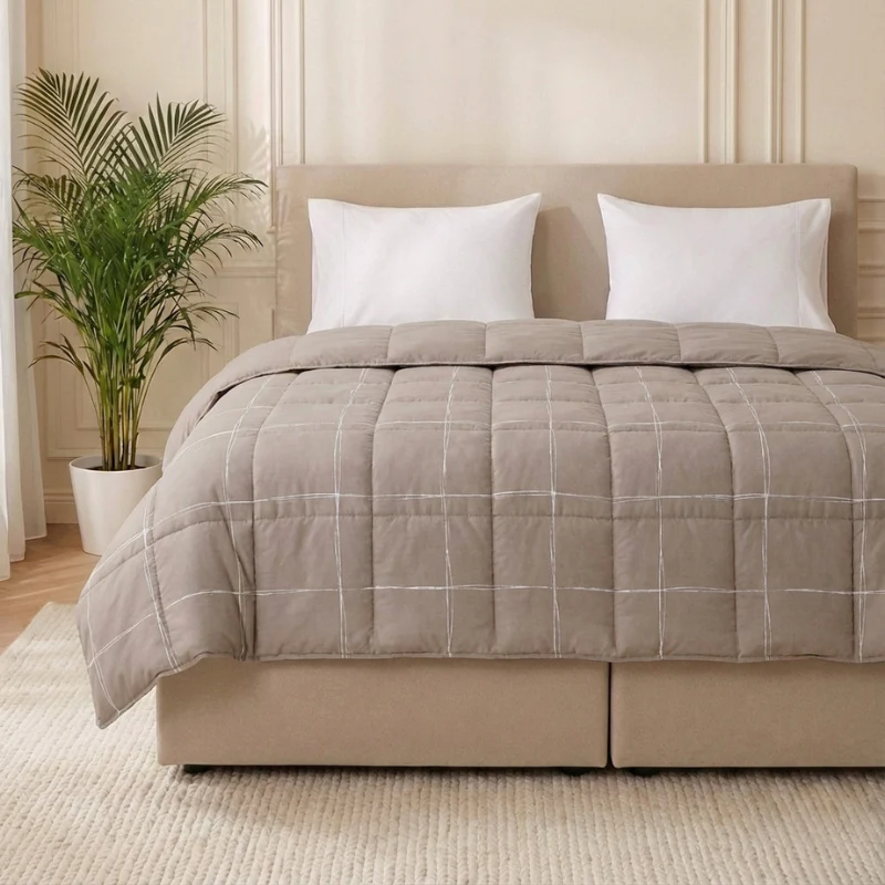 Easy Dekbed Zonder Overtrek - Scribble Squares - Taupe - Image 2