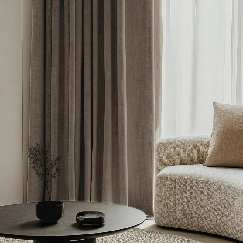 Gordijnen met Linnen Look - Ringen - Taupe - Image 3
