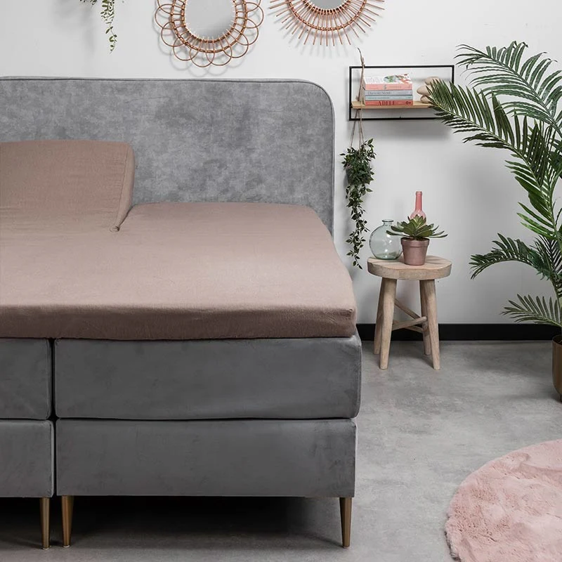 Splittopper Hoeslaken Katoen Flanel - Taupe - Image 2