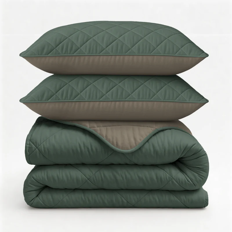 Lazy Dekbed Zonder Overtrek - Double Face - Taupe/Groen - Image 12