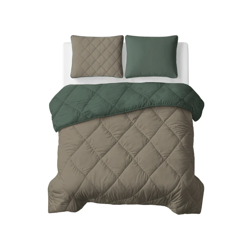 Lazy Dekbed Zonder Overtrek - Double Face - Taupe/Groen - Image 7