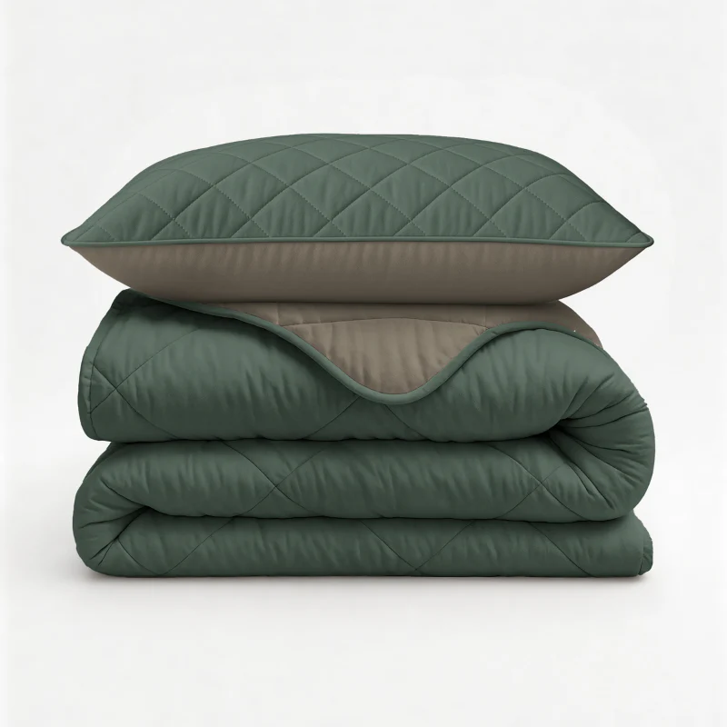 Lazy Dekbed Zonder Overtrek - Double Face - Taupe/Groen - Image 9