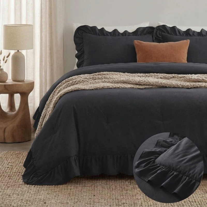 Lazy Dekbed Zonder Overtrek Ruffles - Antraciet - Image 2