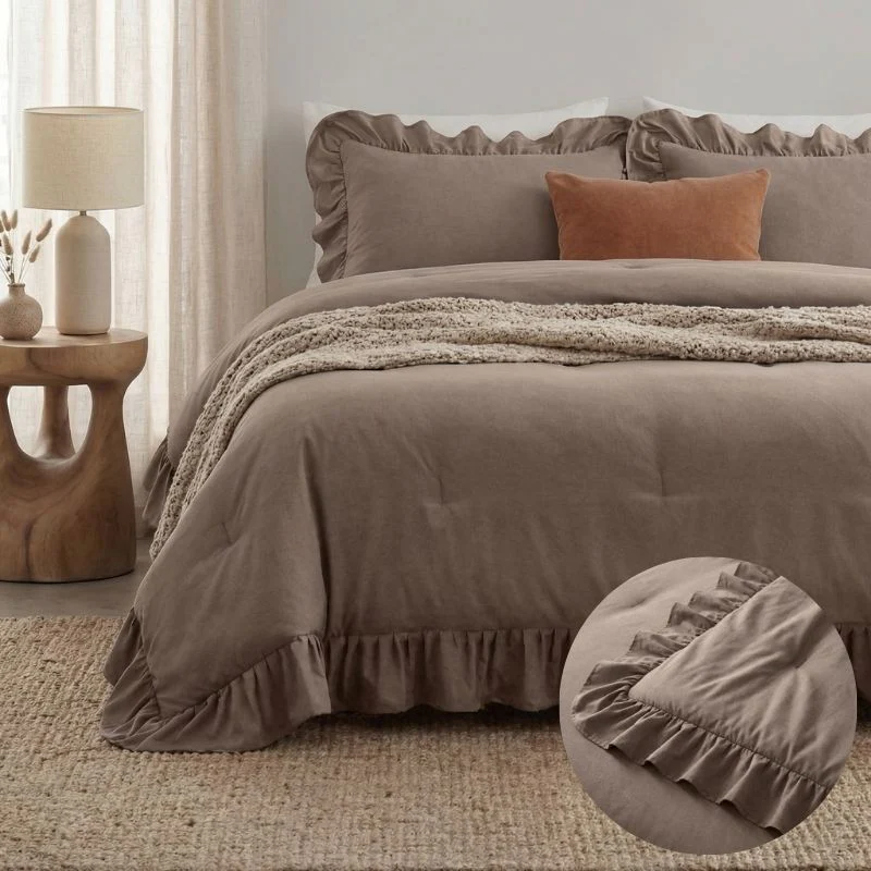 Lazy Dekbed Zonder Overtrek Ruffles - Taupe - Image 2