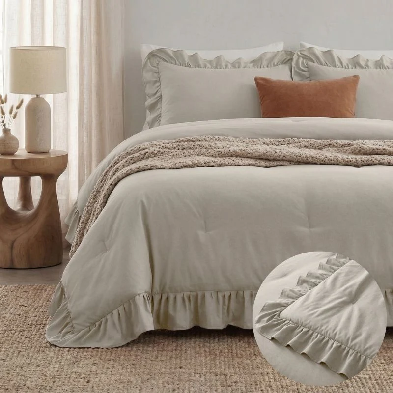 Lazy Dekbed Zonder Overtrek Ruffles - Taupe/Grijs - Image 2