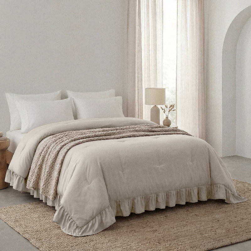 Lazy Dekbed Zonder Overtrek Ruffles - Taupe/Grijs - Image 4