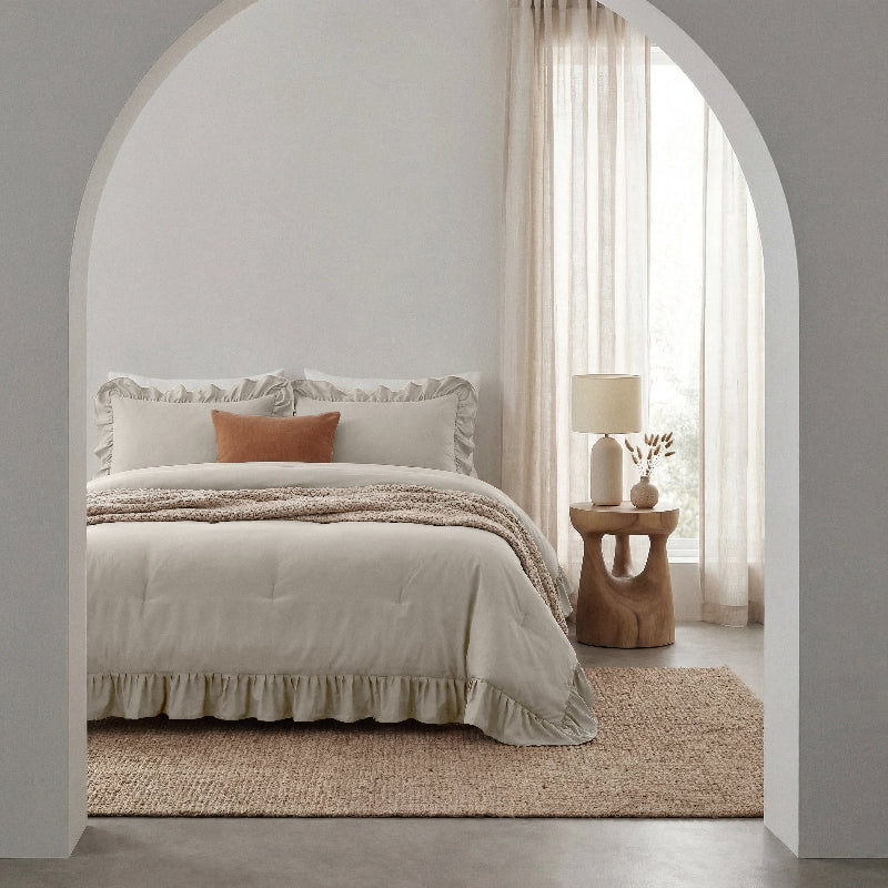 Lazy Dekbed Zonder Overtrek Ruffles - Taupe/Grijs - Image 9