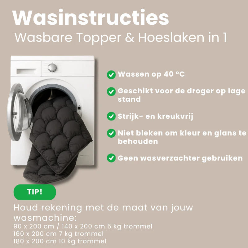 Wasbare Topper & Hoeslaken in 1 – Ultiem Slaapcomfort - Antraciet - Image 7